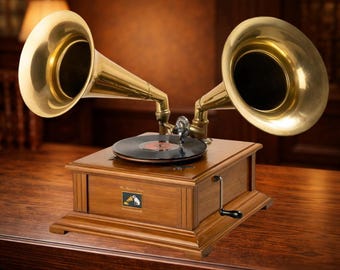 Gramófono de latón de gran tamaño / Decoración náutica vintage hecha a mano / Latón Moradabad / Pieza de lujo