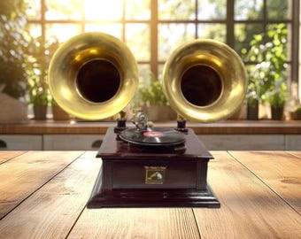 手作りアンティークスタイルの蓄音機：真鍮ホーン蓄音機、73-78回転