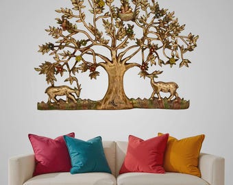 Brass Tree of Life Wall Art, Handmade Kalpavriksha Indian Decor (28 x 22 Inch)