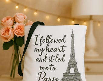 Paris Eiffel Tower Farmers Market Tote Bag, Black & White Travel Lover Gift