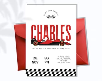 Formel rot Einladung, F1 Ferrari Geburtstag einladen, Racing Party Theme, Sofort Download Canva Vorlage