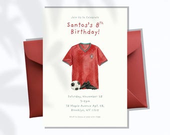 Portugal Jersey Geburtstagseinladung, Portugal WM Design, Fußball Thema, Sofort Download Canva Vorlage