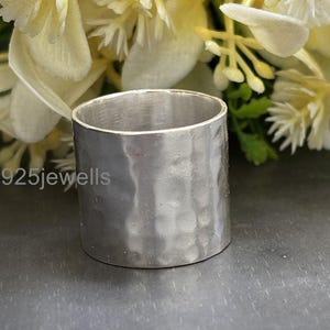 Hammered Sterling Silver Wide Band Ring: Chunky Boho Stacking Ring