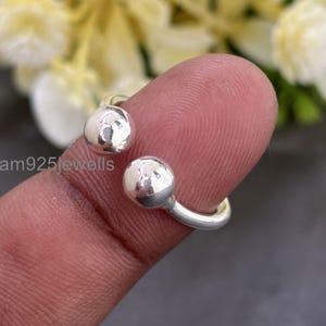 Minimalist Silver Ball Ring: Adjustable Open Cuff, Stackable