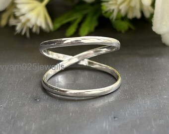Handmade Sterling Silver Double Band Ring: Boho Chic Stackable 925