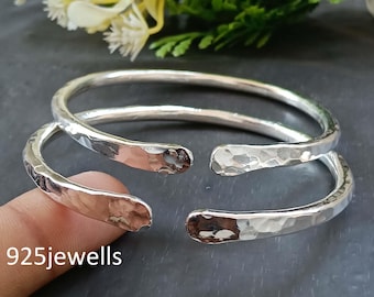 Hammered Sterling Silver Cuff Bracelet, Minimalist Adjustable Bangle, Unisex Stacking Jewelry