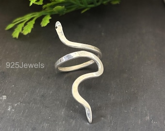 Anel de cobra em prata esterlina: faixa de serpente ajustável, feito à mão
