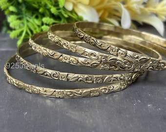 Handmade Solid Brass Bangle Set: Bohemian Textured Bangles, Set of 5