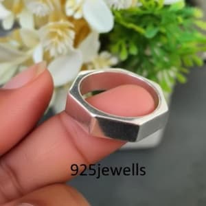 Handgjord sexkantsmutterring i sterlingsilver - Industriell minimalistisk armband