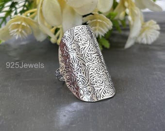 Sterling Silver Full Finger Ring: Long Chunky Statement Armor