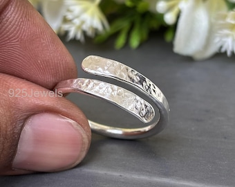 Handcrafted Hammered Sterling Silver Open Ring: Adjustable Minimalist Jewelry