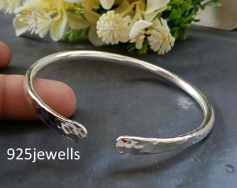 Handmade Hammered Sterling Silver Cuff Bangle, Minimalist Modern Bracelet