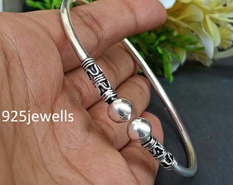 Oxidized Sterling Silver Bali Bangle, Twisted Cuff Bracelet, West Indian Jewelry
