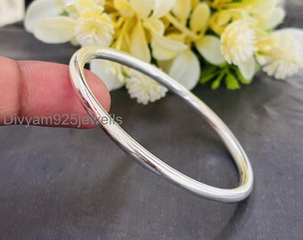 Solid 925 Sterling Silver Chunky Bangle Bracelet: Minimalist Round Cuff, Unisex Bangle