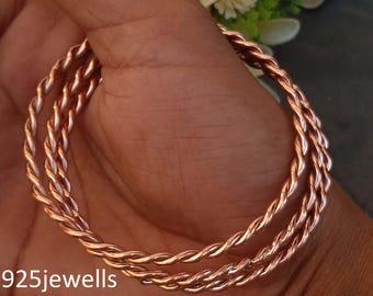 Handmade Copper Bangle Set: Unisex Boho Spiral Cuff Bracelet