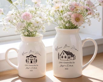 Personalised Flower Vase With House, Personalised First Home Gift, Gift for wife, Home Decor, Housewarming Present