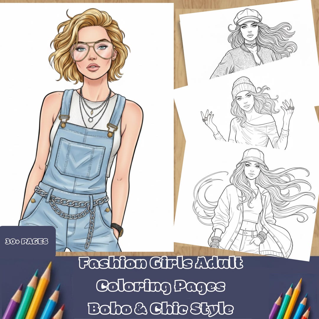 Fashion Girls Adult Coloring Pages - Printable Boho & Chic Style ...