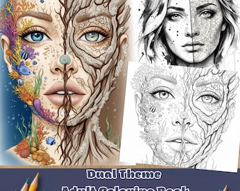 Dual Theme Adult Coloring Book: Nature  Sci-Fi Fusion | Fantasy  Mechanical Wonders  Printable Pages