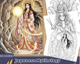 Japanese Mythology Coloring Book: Yokai, Gods, and Folklore (Digital Download)