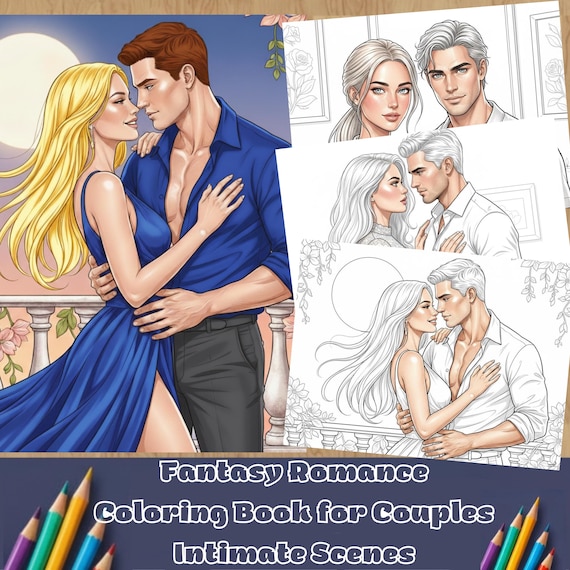 Fantasy Romance Coloring Book for Couples – Intimate Scenes (PDF Pattern)