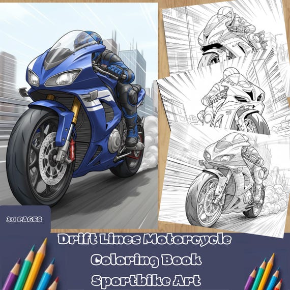 Drift Lines Motorcycle Coloring Book: Sportbike Art | Printable