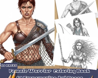 Libro para colorear de guerreras: 40 páginas de arte inspiradoras (patrón en PDF)