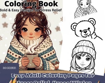 Cozy Coloring Book, Adult Stress Relief, Hygge Winter Scenes & Characters