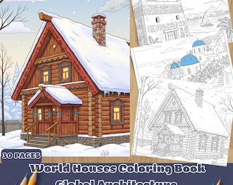 Houses Coloring Book | Global Architecture Printable PDF with Cultural Homes, Mindfulness Activity for Adults