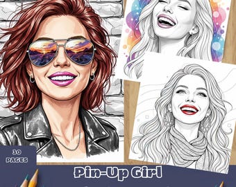 Adult Coloring Book: 30+ Printable Pin-Up Girl Portraits for Stress Relief
