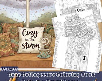 Cozycore Cottage Malbuch | Entspannende ländliche Szenen (PDF-Muster)