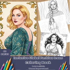 Libro para colorear de íconos de la moda global inclusiva / Positividad corporal / Estilo multicultural / Empoderamiento femenino / Cultural / Imprimible