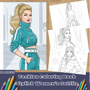 Libro da colorare di moda: abiti da donna alla moda (download digitale, 50 pagine A4/US Letter)