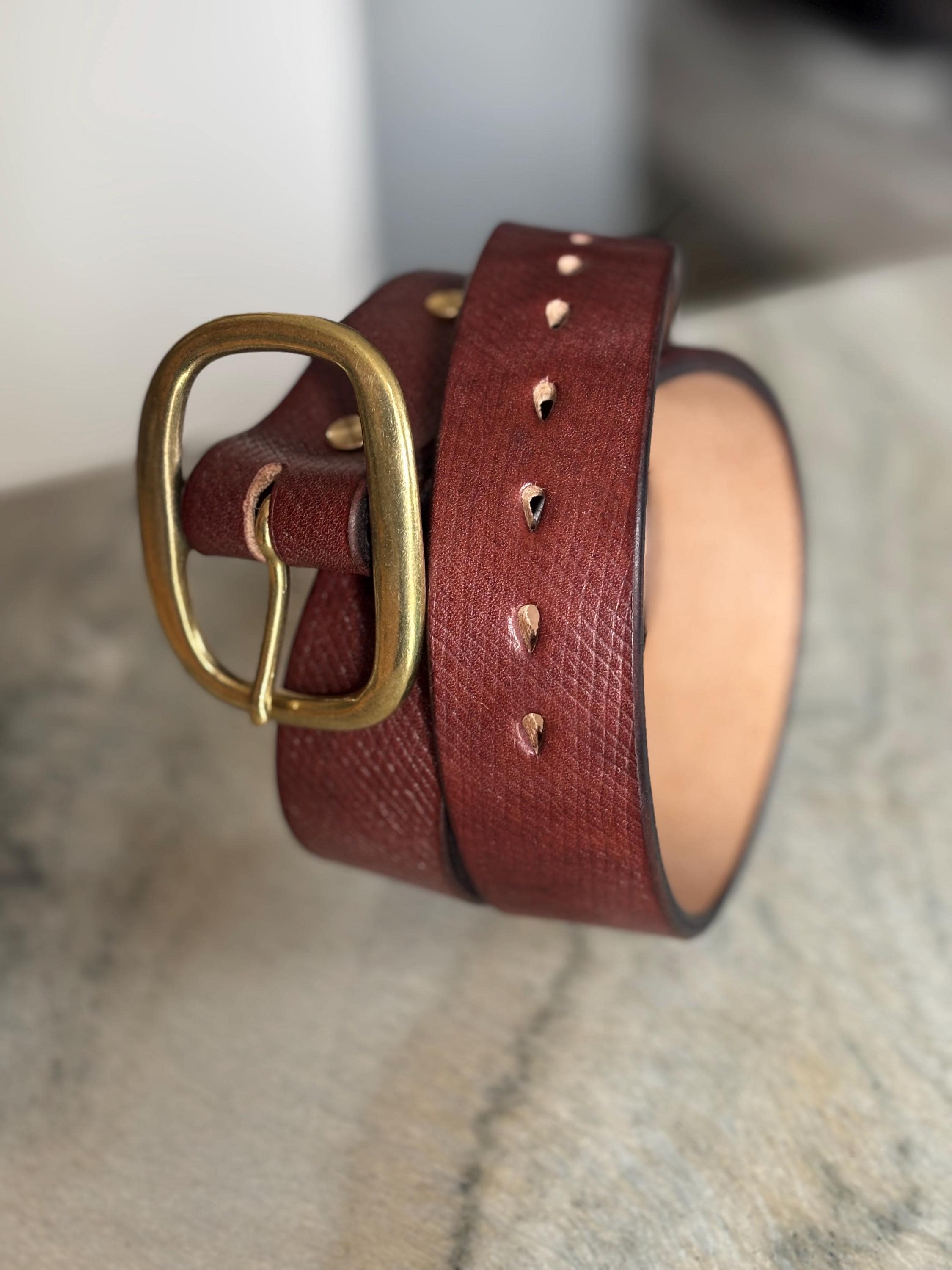小物 2024 Baker Oak Bark Porosus / TONGUE Baker's Oak Bark Leather Belt, Australian Nut, Solid Brass Buckle