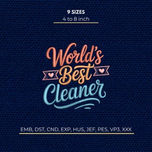 Cleaner Embroidery Design: Cleaning, Housekeeper, Janitor, Custodian, Pattern Stitch Machine File DST PES EMB