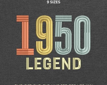 1950 Legend 76th Birthday Machine Embroidery Design, Retro Anniversary Apparel Pattern Stitch File DST