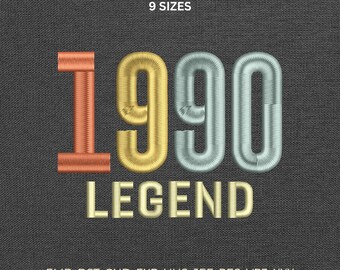 36th Birthday Machine Embroidery 1990 Legend Design, Retro Anniversary Apparel Pattern, Stitch File DST