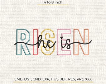 He Is Risen Machine Embroidery Design, Easter Pastel Retro Script Pattern, Stitch File DST