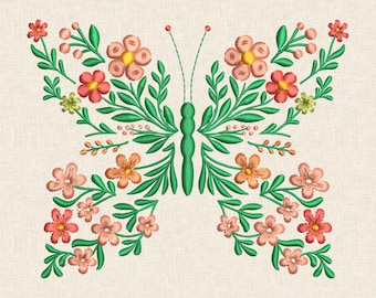Floral Butterfly Embroidery Design, Mexican Folk Art Pattern, Machine File DST PES