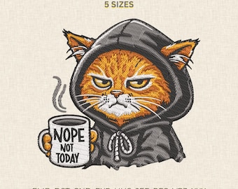 Grumpy Cat Embroidery Design, Funny Coffee Cat Pattern Machine File DST PES
