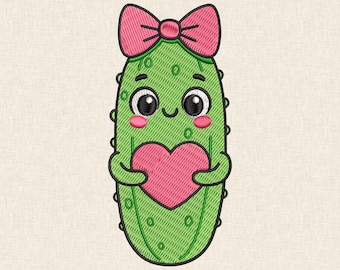 Pickle Heart Embroidery Design, Kawaii Food Pattern, Funny Gift Machine Embroidery Files DST PES