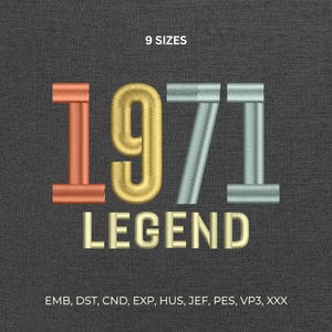 Maskinbroderidesign för 55-årsdagen från 1971, retro-jubileumsklädselmönster, stygnfil DST
