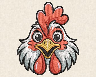 Funny Rooster Embroidery Design, Chicken Face Pattern, Farm Animal Machine Embroidery File