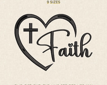 Faith Heart Cross machineborduurontwerp, patroon christelijk symbool, machinebestand DST PES EMB