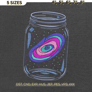 Swirling Galaxy Jar Embroidery Design, Cosmic Nebula Pattern, Space Machine Embroidery Files DST PES