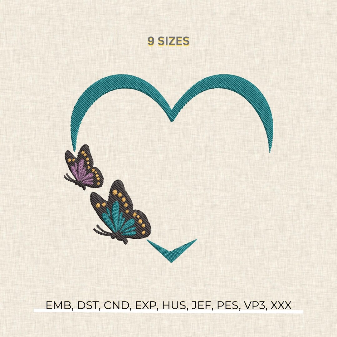 Heart Butterfly Machine Embroidery Design, Animal Love Pattern, Stitch ...