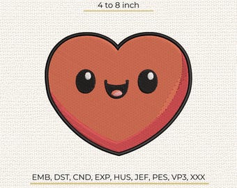 Smiling Heart Embroidery Design, Love Cartoon Face Pattern, Stitch Machine File DST PES EMB