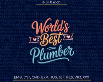 Plumber Embroidery Design: Plumbing, Handyman, Maintenance, Repair, Pattern Stitch Machine File DST PES EMB