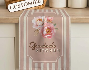Grandma Kitchen Towel Farmhouse Decor Blush Pink Peony Textile Cotton Dish Cloth Waffle Microfiber Accessory Grandmother Gift Idea Gigi