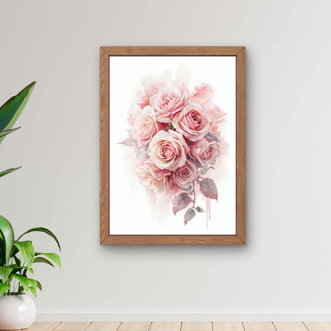 Watercolor Pink Roses Bouquet Print | Soft Blush Floral Wall Art ...
