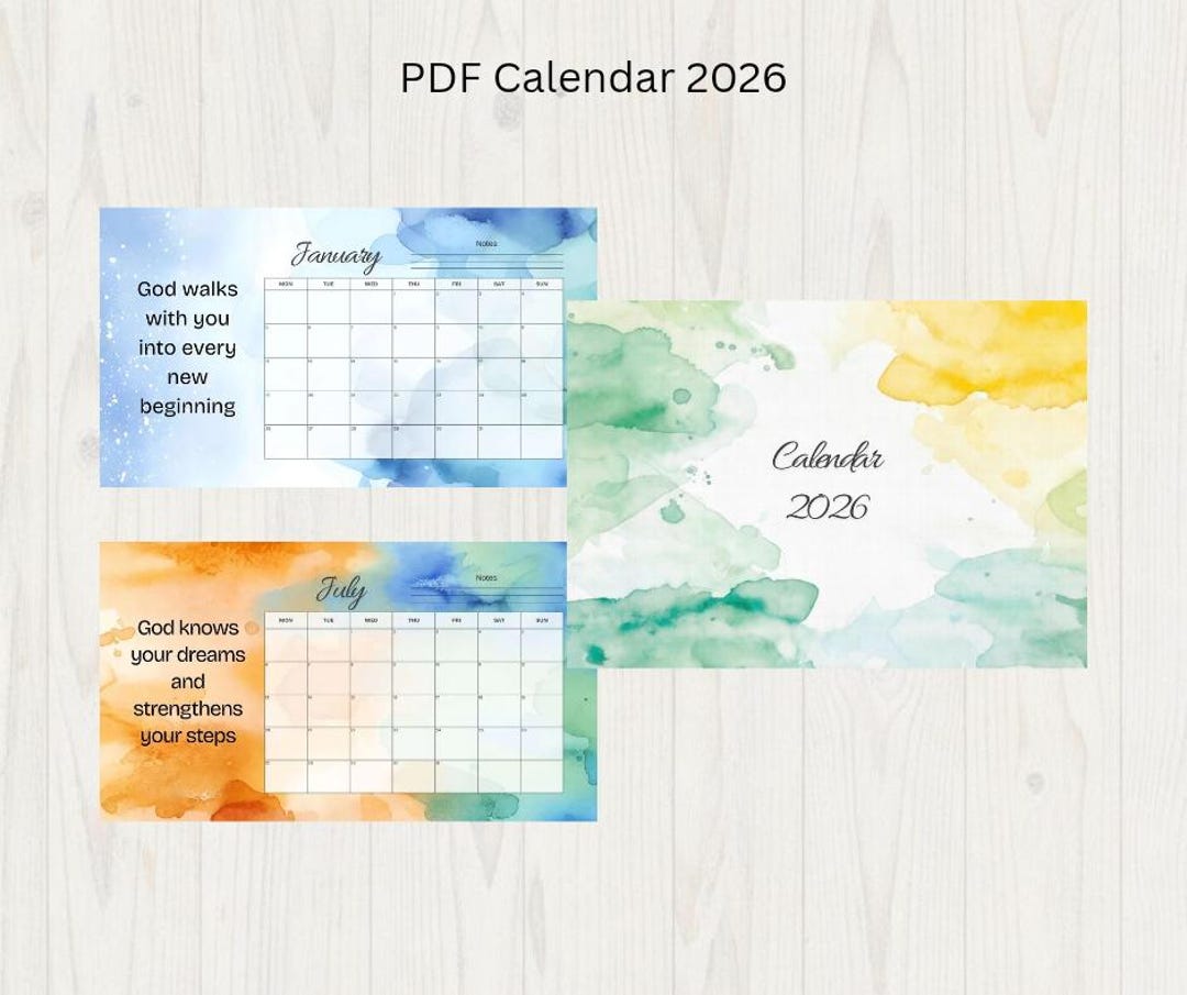 Printable 2026 Calendar PDF – Christian Watercolor Wall Calendar With ...